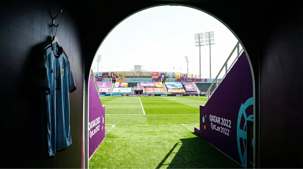 Argentina national football team in their iconic blue and white stripes preparing for the 2026 World Cup