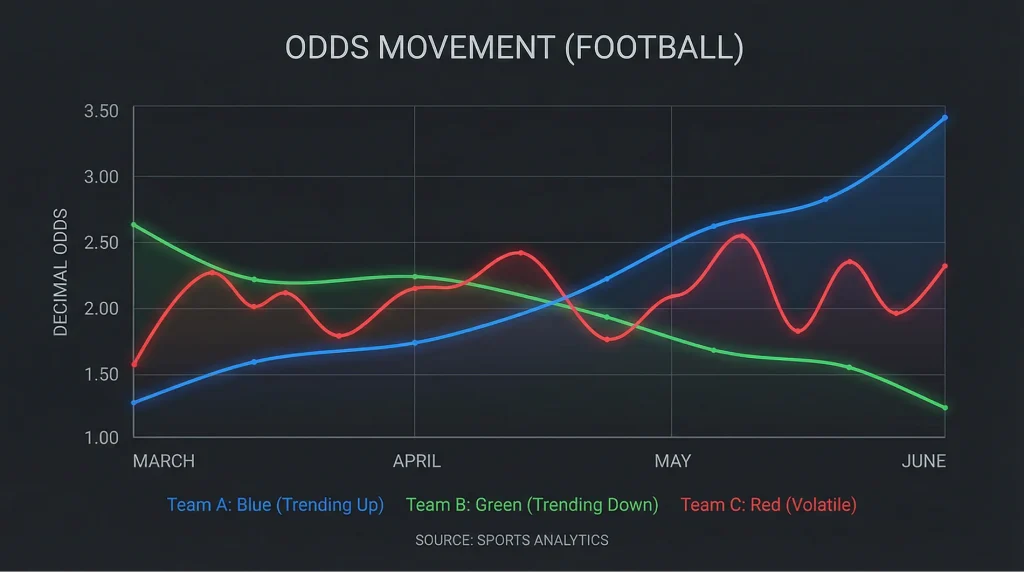 Line graph showing odds movement for World Cup favourite teams from March to June 2026
